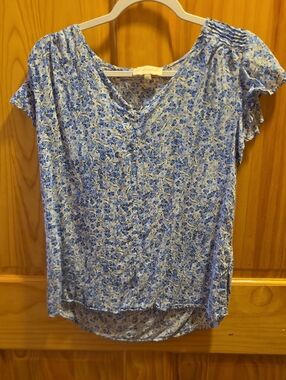 Cynthia Rowley Blue Floral V-Neck Tunic Top